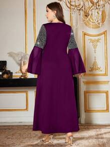 Modelyn Plus Size Women Elegant Chiffon Patchwork Ruched Bodycon Dress Fall Cloth For Women - Purple - View 2
