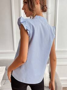 EMERY ROSE Striped Ruffle Cap Sleeve Blouse - Blue and White - View 2