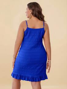 Travachic Plus Size Solid Color Spaghetti Strap Front Button Casual Mini Dress - Royal Blue - View 2