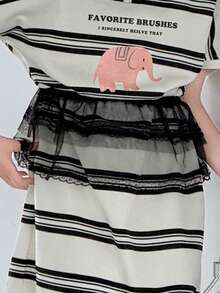 DAZY Casual Style Girls Lace Waist Skirt, Fashionable New Summer Lace Waist Skirt, Summer Skirt - Black - View 2