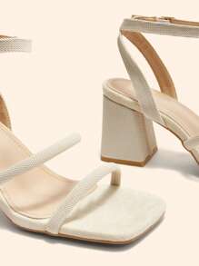 CUCCOO BASICS 杏色系带粗跟舒适高跟凉鞋 - 杏色 - 查看 4