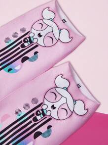 THE POWERPUFF GIRLS X SHEIN 1双时尚粉色卡通图案踝袜 - 彩色 - 查看 2