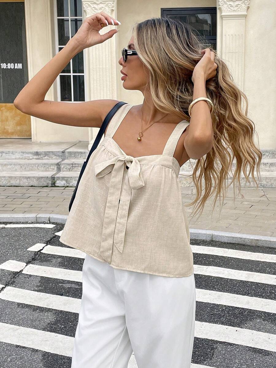 Serisse Women Summer Solid Color Knotted Camisole Casual