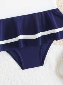 Baby Girl Contrast Color Bow Decor Cute One-Piece Swimsuit - Multicolor - View 5