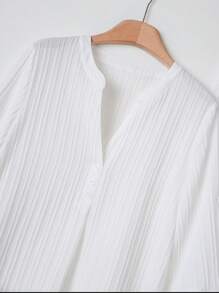 Rusticease 休闲条纹面料缺口领上衣和松紧腰宽松裤套装 - 白色 - 查看 7