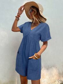 SHEIN Clasi Women's Fashionable Elegant V Neck Sleeveless Loose Comfy Pocket Jumpsuit, Summer