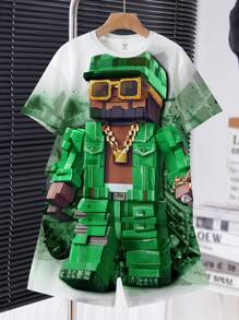 SHEIN Leap Crew 2 件套青少年男童休闲纯色短袖圆领服装，适合夏季 - 彩色 - 查看 1