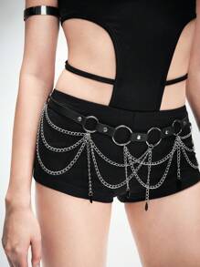 ROMWE Goth 1 pezzo Cintura in stile punk da donna, con decorazione a catena nera con cristalli, accessorio versatile per vestiti - nero - Visualizzare 2