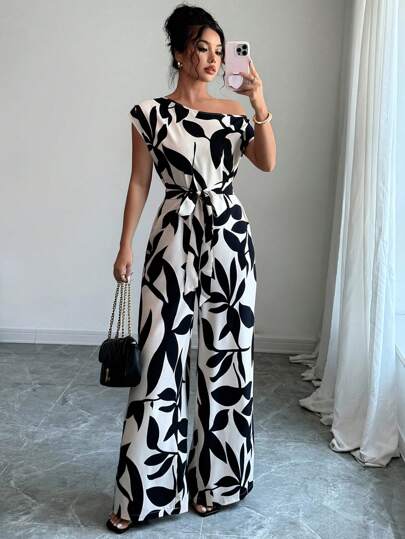 Elenzga Mono elegante de verano estilizador con estampado para mujer, ideal para vacaciones