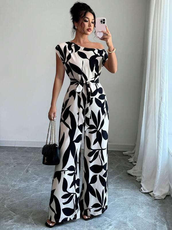 Elenzga Mono elegante de verano estilizador con estampado para mujer, ideal para vacaciones