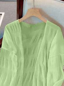 SHEIN Áo khoác cardigan mỏng xếp ly kiểu Pháp nhẹ mới dành cho nữ, tôn dáng - Màu xanh Bạc hà - Xem 5