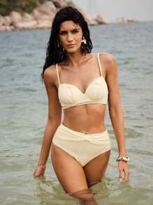 Anewsta Conjunto de bikini con sujetador de nudo y calzón de unicolor para mujer, para el verano y la playa