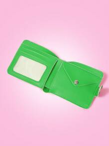 THE POWERPUFF GIRLS X SHEIN Green Cartoon Wavy Plaid Lightning Print Cute Wallet
