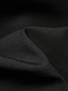 SHEIN Unity 2 件时尚休闲现代蕾丝拼布 V 领单排扣衬衫夹克衬衫和蕾丝拼布百褶裙套装 - 黑色 - 查看 7