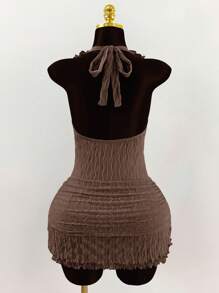 Amplova 女式荷叶边系带露背紧身迷你连衣裙