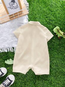 SHEIN Bộ đồ liền thân và quần short tay ngắn họa tiết khủng long hoạt hình, giản dị và đa năng cho bé trai và bé gái - Nhiều màu - Xem 3