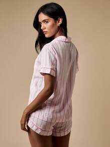 MISSGUIDED 经典睡衣套装纽扣衬衫短袖睡眠家居服舒适睡衣春夏季睡衣 - 粉色 - 查看 2