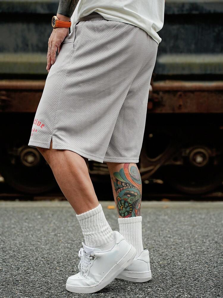 Summer Red Letter Print Grey Sports Basketball Shorts For Men