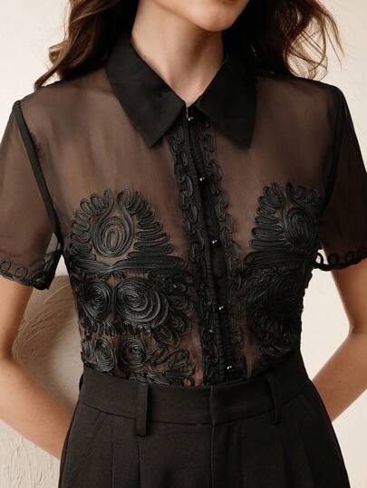 Anewsta 立领裹身优雅性感短袖常规长度休闲衬衫上衣