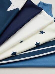 6件套男童基础款星条印花棉质汗衫，简约纯色，穿着舒适。简约设计，易于搭配，针织面料弹力透气，可机洗，穿着舒适，易于护理（6件套出售）