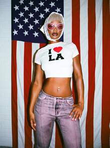 SUMWON WOMEN I Love LA Baby Tee Crop Top California Tourist Fashion Summer Festival Casual Street Style Graphics Fitted Short Sleeve City Graphic - White - View 1