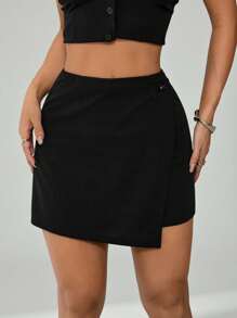 SHEIN PETITE Women's Low Waist Black Skirt Suitable For Summer - Black - View 3