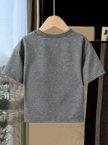 Genkimix Kids 年轻女孩百搭时尚上衣，创意 3D 花卉装饰圆领短袖 T 恤，夏季 - 深灰色 - 查看 2