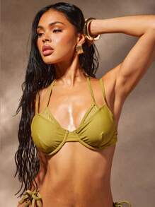 Hauture Summer, Green Jersey Contrast With Sparkling Bikini Top - Mustard Yellow - View 1
