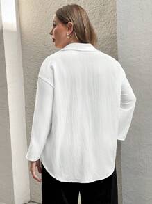SHEIN Essnce Summer Women's Plus Size Casual Vacation Loose Sunscreen Long-Sleeved White Going Out Top Shirt