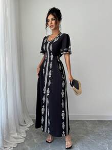 Elenzga 新款优雅V领时尚印花女式连衣裙 - 彩色 - 查看 4