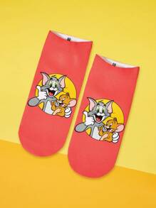 TOM & JERRY X SHEIN 1 Pair Cartoon Pattern Fashion Cute Ankle Socks - Multicolor - View 1