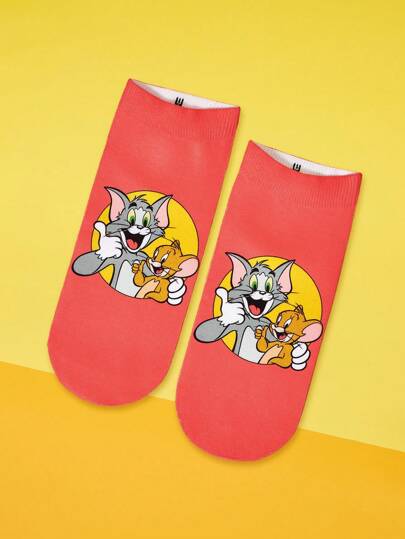 TOM & JERRY X SHEIN 1 Pair Cartoon Pattern Fashion Cute Ankle Socks