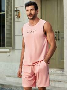 Manfinity VCAY 2pcs/Set Men's Casual Street Outdoor Beach Party Sleeveless Tank Top Set - Pink - View 5