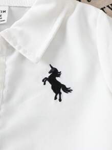 SHEIN Playful Pals 3pcs Baby Boy Infant Toddler Newborn Spring/Summer Gentleman Style Black & White Striped Woven Shirt+Shorts+Detachable Cape 3 Pieces Set, High Quality Cotton Baby Outfit