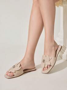 CUCCOO CHICEST Women's Comfortable Minimalist Square Toe Flat Sandals - Apricot - View 4