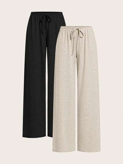 SHEIN EZwear بناطيل نسائية كاجوال واسعة الساق مصنوعة من قماش مضفر ملون