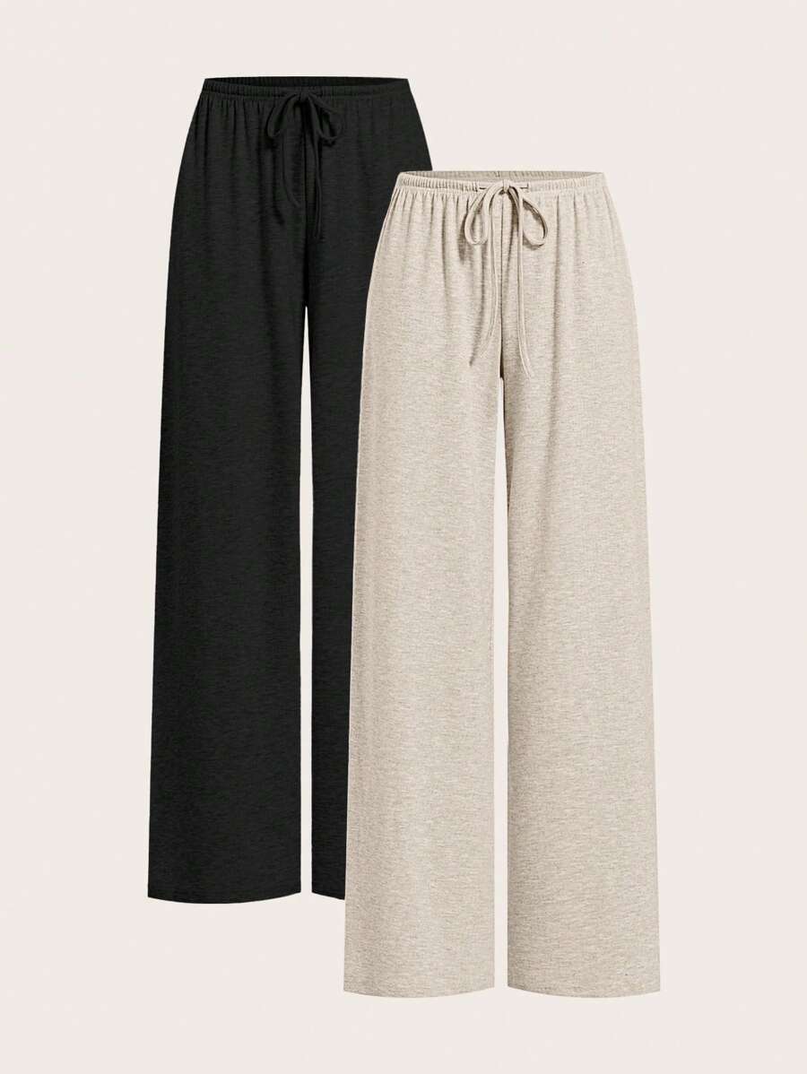 SHEIN EZwear Comfortable Multicolor Knitted Long Straight Pants With Pocket Detail For Casual Outfits,Fall - Multicolor - View 1