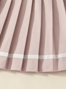 2pcs/Set Girls Navy Collar Adorable 3D Bowknot Blazer & Pleated Skirt Suit, Suitable For School Style - Pink - View 5