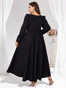 Coutiva Vestido de noche de fiesta talla grande (diseño de trabajo pesado) Elegante vestido de graduación de manga larga semi formal para invitados de boda, para cumpleaños, graduación, bienvenida a casa