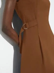 Maija 2025 夏季新款卡其色圆领无袖摆裙女士商务休闲日常通勤优雅海滩度假适合婚礼嘉宾乡村音乐节早午餐机场装复古 90 年代优雅女装 - 咖啡棕 - 查看 9