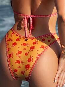 SHEIN Swim Women's Summer Beach Floral Print Bikini Bottom - Orange - View 2