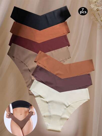 SHEIN 7pcs/Pack Women Solid Color V-Shape Underwear Set