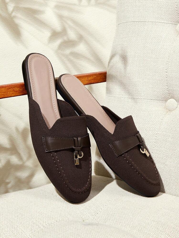 CUCCOO BASICS Round Toe Brown Flat Shoes, Comfortable Versatile Slip-On Mules Suitable For Commuting And Work, Women For Christmas Spring Shoes