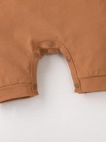 SHEIN Vintaside Kids 男婴拼布马球领连体短裤 - 棕色 - 查看 5