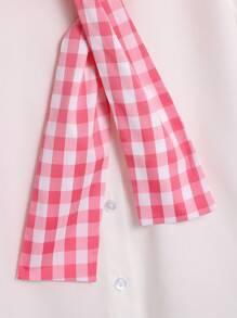 Conjunto de camiseta para niñas (talla grande), conjunto de moda para niñas preadolescentes con camisa blanca, chal a cuadros rosas y blancos, y pantalones, atuendo casual para verano y vacaciones