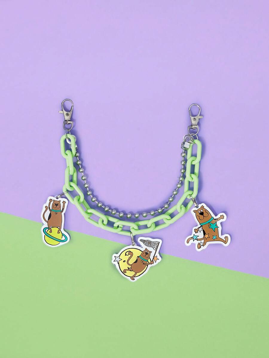 SCOOBY-DOO X SHEIN 卡通狗与星月图案裤子链饰 - 綠色 - 查看 1