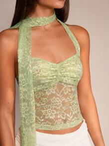 Glamine Elegant Solid Color Lace Collar Necklace Decor Halter Top For Summer