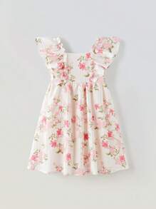 Maija Kids Maija Kids Vestido de manga corta holgado y casual con estampado floral para niña joven