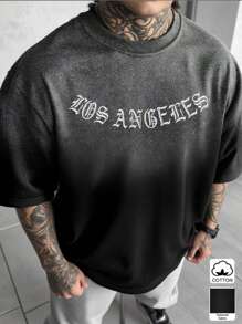Manfinity LEGND Camiseta informal de hombre de moda callejera con bordado de letras, lavada, para verano