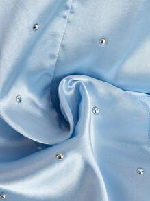 SHEIN Clasi Women's Sleeveless Solid Color Rhinestone Decor Elegant Blouse - Blue - View 4